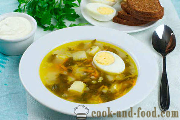 Sorrel σούπα με συνταγή αυγό με μια φωτογραφία