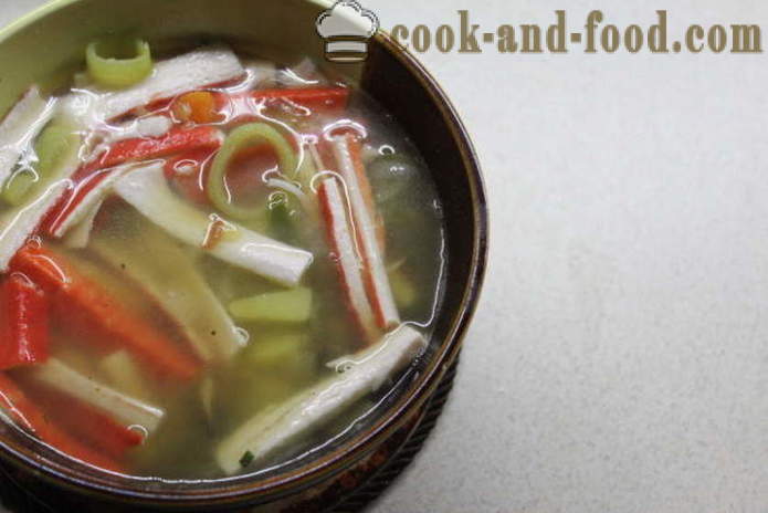 Σούπα με ραβδιά καβούρι και λαχανικά - πώς να μαγειρεύουν με ξύλα καβούρια, βήμα προς βήμα τη συνταγή φωτογραφίες m