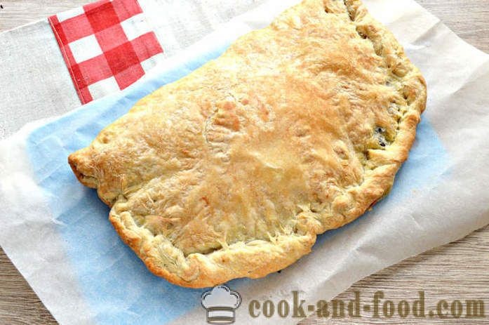 Πίτα με λάχανο και μανιτάρια σε σφολιάτα - πώς να μαγειρεύουν μια τούρτα της άζυμο ριπή ζύμης, ένα βήμα προς βήμα φωτογραφίες συνταγή