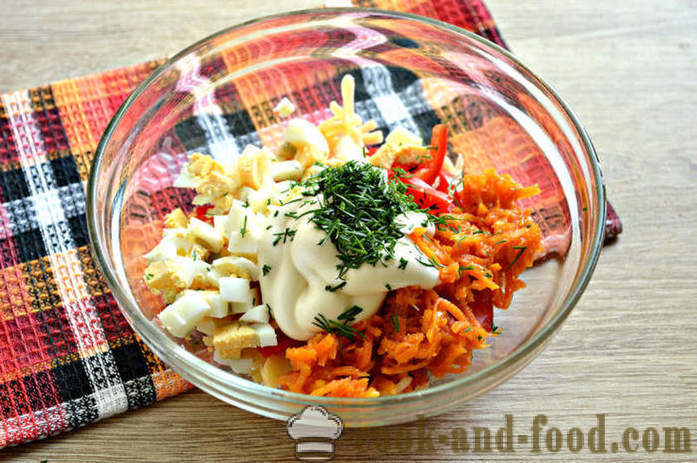Σαλάτα Τυρί με τοματίνια, το αυγό και το καρότο σε Κορέας - πώς να κάνει σαλάτα τυριών, μια βήμα προς βήμα φωτογραφίες συνταγή