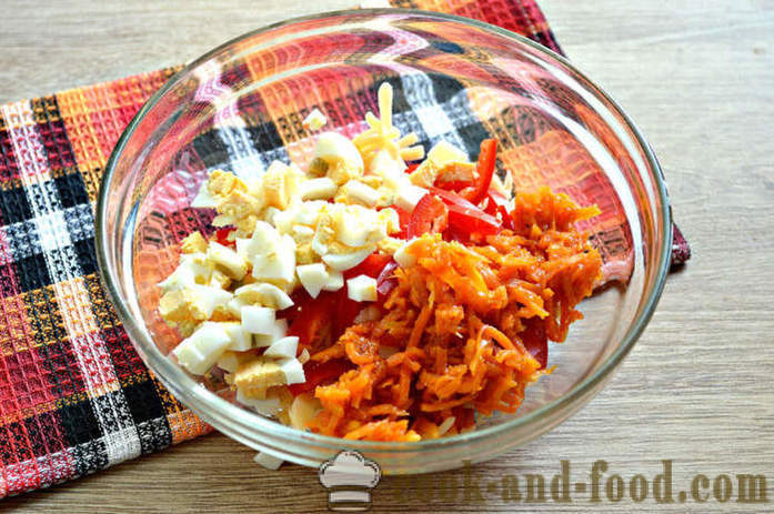 Σαλάτα Τυρί με τοματίνια, το αυγό και το καρότο σε Κορέας - πώς να κάνει σαλάτα τυριών, μια βήμα προς βήμα φωτογραφίες συνταγή
