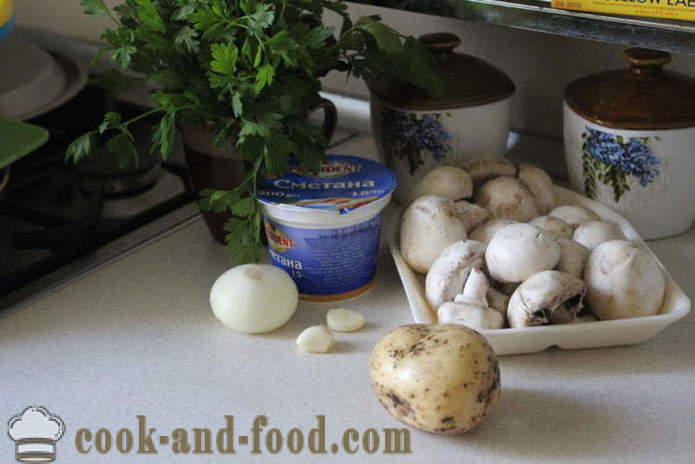 Πατάτες με μανιτάρια με κρέμα γάλακτος και το σκόρδο - πώς να μαγειρεύουν πατάτες με μανιτάρια σε ένα τηγάνι, μια βήμα προς βήμα φωτογραφίες συνταγή