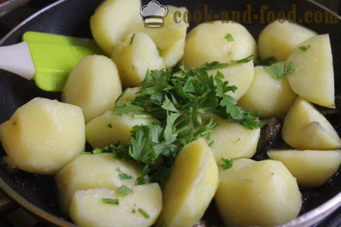 Πατάτες με μανιτάρια με κρέμα γάλακτος και το σκόρδο - πώς να μαγειρεύουν πατάτες με μανιτάρια σε ένα τηγάνι, μια βήμα προς βήμα φωτογραφίες συνταγή
