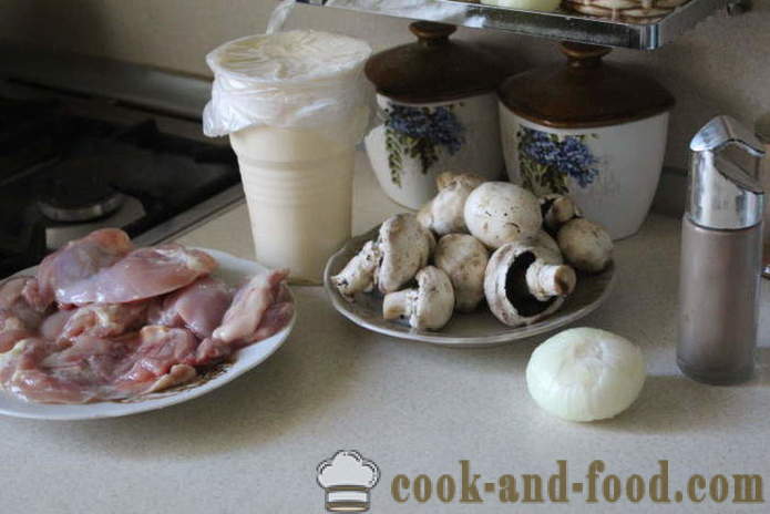 Κοτόπουλο μηρό χωρίς κόκκαλο με μανιτάρια στο φούρνο - πώς να μαγειρεύουν ένα νόστιμο μηρούς κοτόπουλου στο φούρνο, με μια βήμα προς βήμα φωτογραφίες συνταγή