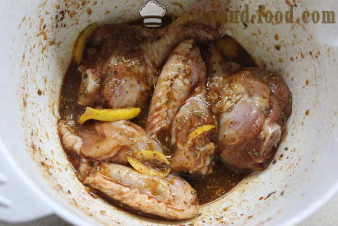 Μαριναρισμένο κοτόπουλο μαριναρισμένο σε μέλι - πώς να μαριναριστεί το κοτόπουλο στη μαρινάδα από μέλι και μπαχαρικά, με μια βήμα προς βήμα φωτογραφίες συνταγή