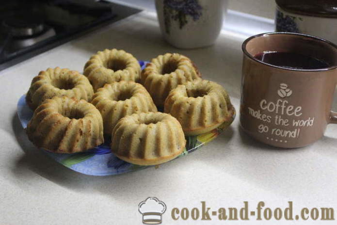 Καφές και muffins στο μέλι φούρνο - πώς να ψήνουν κέικ με κεφίρ σε καλούπια σιλικόνης, ένα βήμα προς βήμα φωτογραφίες συνταγή
