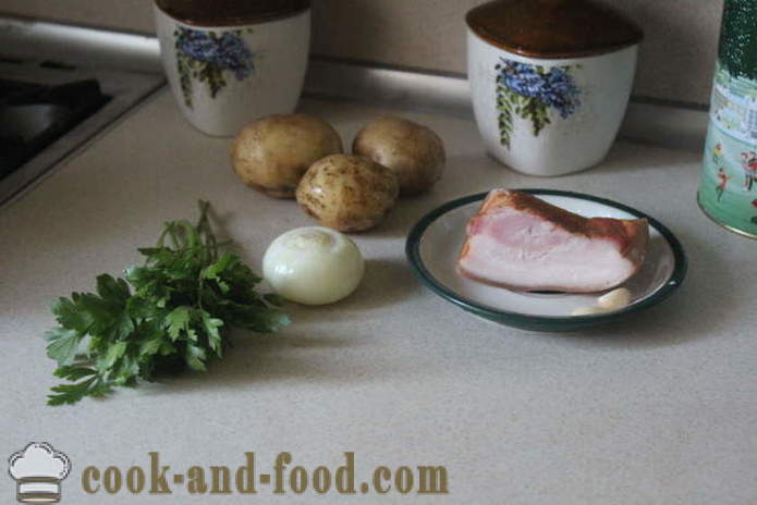Νόστιμο πατάτες με σκόρδο και μπέικον - πώς να μαγειρεύουν ένα νόστιμο πρώιμες πατάτες, μια βήμα προς βήμα φωτογραφίες συνταγή