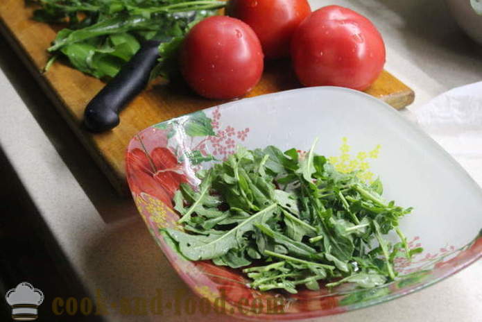 Νόστιμη σαλάτα με ρόκα και ντομάτα - πώς να προετοιμάσει μια σαλάτα από ρόκα, βήμα προς βήμα φωτογραφίες συνταγή