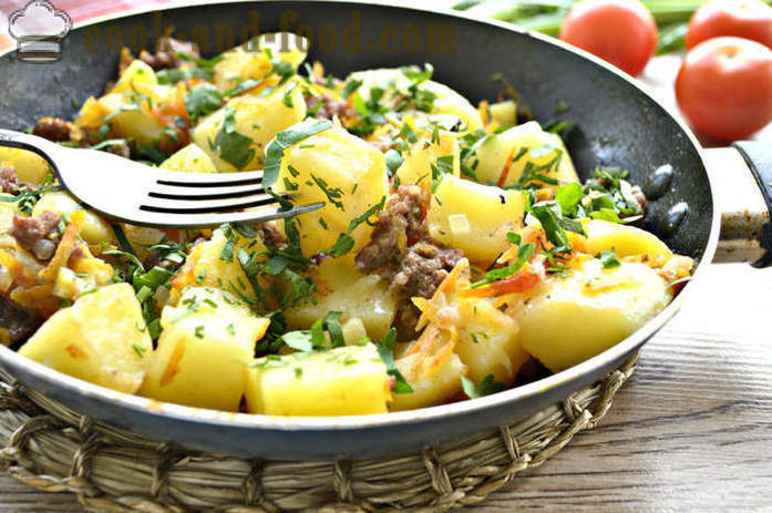 Πατάτες στιφάδο με κρέας και λαχανικά - πώς να μαγειρέψετε νόστιμα πατάτες σε ένα τηγάνι, μια βήμα προς βήμα φωτογραφίες συνταγή