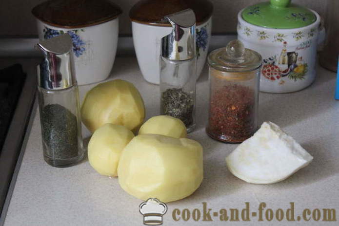 Πατάτες και το σέλινο στο φούρνο - ως ένα νόστιμο λαχανικό ψήνουμε στο φούρνο, με μια βήμα προς βήμα φωτογραφίες συνταγή