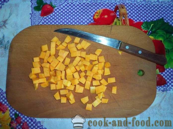 Ψητά κολοκύθας με σιμιγδάλι και τυρί κρέμα χωρίς - πώς να μαγειρεύουν μια κατσαρόλα της κολοκύθας στο φούρνο, με μια βήμα προς βήμα φωτογραφίες συνταγή