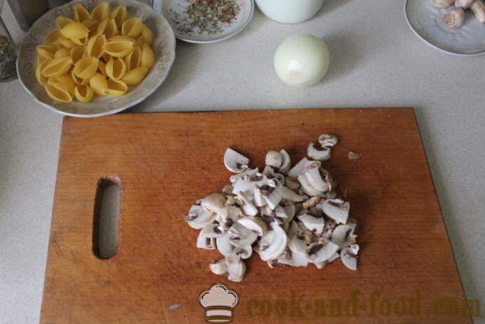 Ζυμαρικά εν γένει παραγεμισμένα-κοχύλια με κιμά μανιτάρια - πώς να κάνει γεμιστά ζυμαρικά-κοχύλια στο φούρνο, με μια βήμα προς βήμα φωτογραφίες συνταγή
