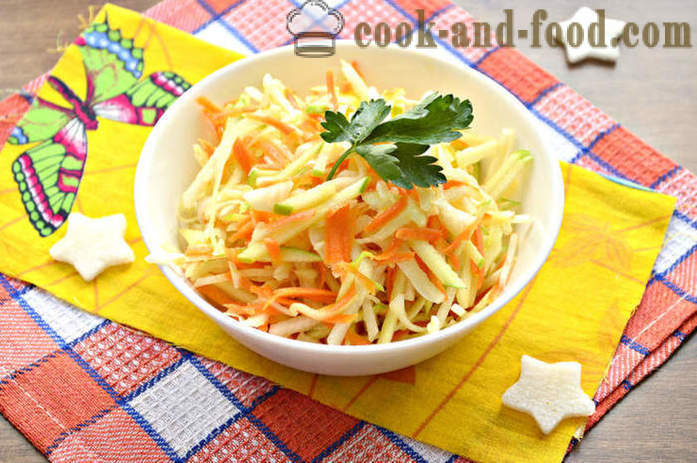 Σαλάτα του daikon ραπανάκι και καρότο, μήλο και λάχανο - πώς να προετοιμάσει μια σαλάτα του daikon ραπανάκι και το βούτυρο, με μια βήμα προς βήμα φωτογραφίες συνταγή