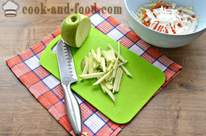 Σαλάτα του daikon ραπανάκι και καρότο, μήλο και λάχανο - πώς να προετοιμάσει μια σαλάτα του daikon ραπανάκι και το βούτυρο, με μια βήμα προς βήμα φωτογραφίες συνταγή