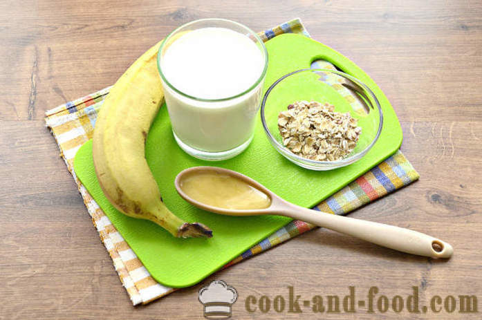 Μπανάνα smoothie με νιφάδες βρώμης - πώς να κάνει ένα smoothie μπανάνα με γάλα και πλιγούρι βρώμης στο μπλέντερ, ένα βήμα προς βήμα φωτογραφίες συνταγή