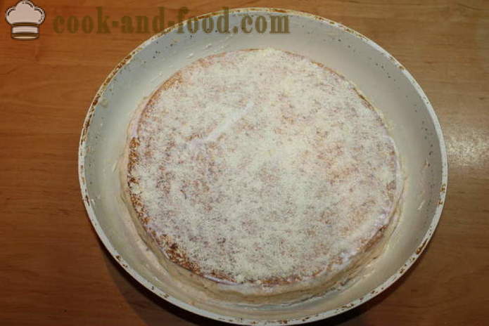 Κέικ τυριού λεπτό πίτα με κοτόπουλο - πώς να κάνει ένα κέικ από πίτας με γέμιση στο φούρνο, με μια βήμα προς βήμα φωτογραφίες συνταγή