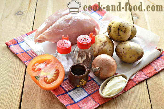 Πατάτες φούρνου με κοτόπουλο και ντομάτα - πώς να ψήνουν κοτόπουλο στο φούρνο με πατάτες, μια βήμα προς βήμα φωτογραφίες συνταγή