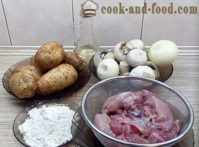 Πολύ νόστιμο ψητό με πατάτες στο φούρνο - πώς να μαγειρέψουν ένα ψητό με πατάτες, κρέας και τα μανιτάρια, βήμα προς βήμα φωτογραφίες συνταγή