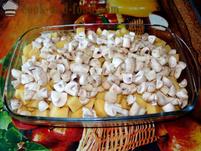 Πατάτες με μανιτάρια στο φούρνο - όπως πατάτες φούρνου με μανιτάρια, βήμα προς βήμα φωτογραφίες συνταγή