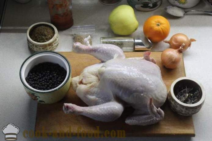 Κοτόπουλο σε όλο το φούρνο, με τα μήλα και τα πορτοκάλια - όπως νόστιμο ψητό κοτόπουλο σε όλο τον φούρνο, ένα βήμα προς βήμα φωτογραφίες συνταγή