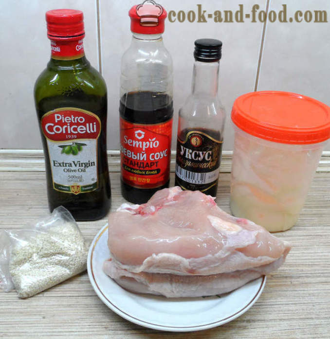 Νόστιμο κοτόπουλο με σουσάμι και σάλτσα σόγιας - τόσο νόστιμο για να μαγειρέψουν το κοτόπουλο στο φούρνο, με μια βήμα προς βήμα φωτογραφίες συνταγή