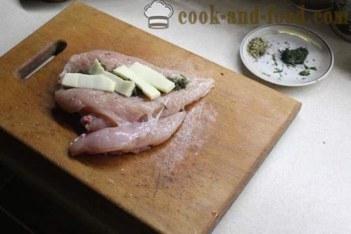 Τυρί ρολό από στήθος κοτόπουλου στο φούρνο - πώς να κάνει ένα ρολό κοτόπουλο στο σπίτι, βήμα προς βήμα φωτογραφίες συνταγή