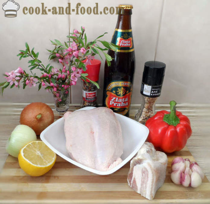 Larded στήθος του κοτόπουλου στη μπύρα - πώς να μαγειρεύουν στήθη κοτόπουλου στο φούρνο, με μια βήμα προς βήμα φωτογραφίες συνταγή