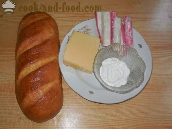 Ζεστό σάντουιτς με τυρί και τα καβούρια μπαστούνια - πώς να κάνει ζεστά σάντουιτς στο φούρνο, με μια βήμα προς βήμα φωτογραφίες συνταγή