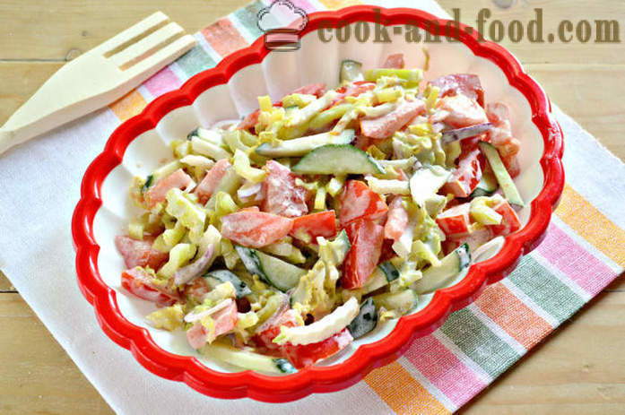 Νόστιμη σαλάτα με κινέζικο λάχανο και λαχανικά - πώς να κάνει μια σαλάτα από κινέζικο λάχανο, ντομάτες και αγγούρια, με μια βήμα προς βήμα φωτογραφίες συνταγή