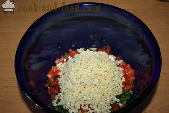 Tabula Σαλάτα με κουσκούς - πώς να προετοιμάσει μια ταμπουλέ σαλάτα, ένα βήμα προς βήμα φωτογραφίες συνταγή