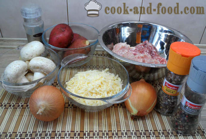 Puff μπιφτέκια ζαχαροπλαστικής στο φούρνο στο φούρνο με μανιτάρια και σάλτσα - πώς να μαγειρεύουν κεφτέδες ζουμερά στο φούρνο, με μια βήμα προς βήμα φωτογραφίες συνταγή