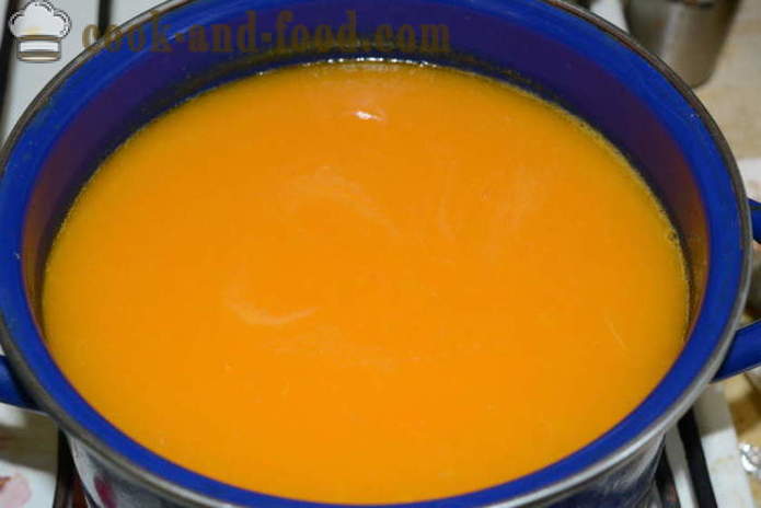 Κρέμα της κολοκύθας, τα καρότα και το σέλινο χωρίς κρέμα - πώς να μαγειρεύουν μια νόστιμη σούπα κολοκύθας, μια βήμα προς βήμα φωτογραφίες συνταγή