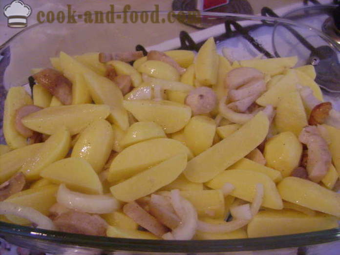 Πατάτες στο φούρνο με μανιτάρια και κρέμα γάλακτος - πόσο νόστιμα ψητά πατάτες στο φούρνο, με μια βήμα προς βήμα φωτογραφίες συνταγή