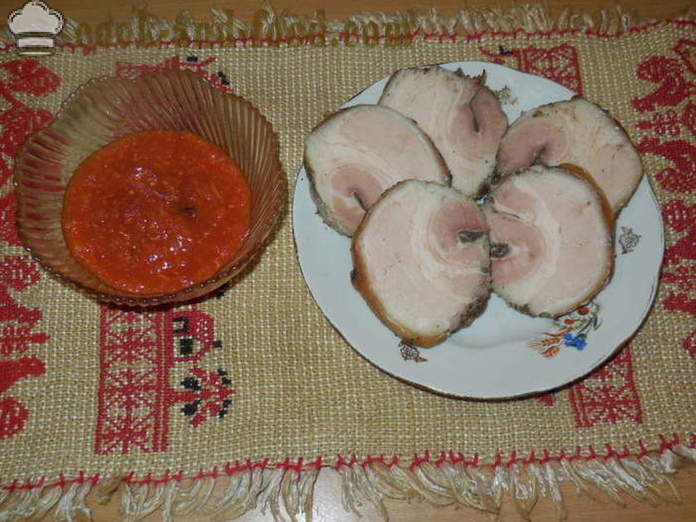 Βραστό χοιρινό podcherevka κυλήσει στο μανίκι του - πώς να μαγειρεύουν ένα νόστιμο ψωμί του χοιρινού κρέατος περιτοναίου, ένα βήμα προς βήμα φωτογραφίες συνταγή