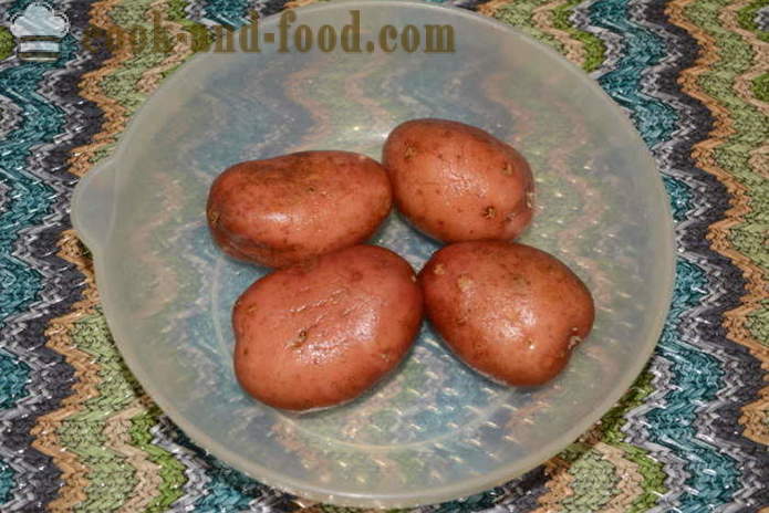 Γρήγορη ψητή πατάτα στο φούρνο μικροκυμάτων - πόσο νόστιμα ψητά πατάτες στο φούρνο μικροκυμάτων στο δέρμα, με μια βήμα προς βήμα φωτογραφίες συνταγή