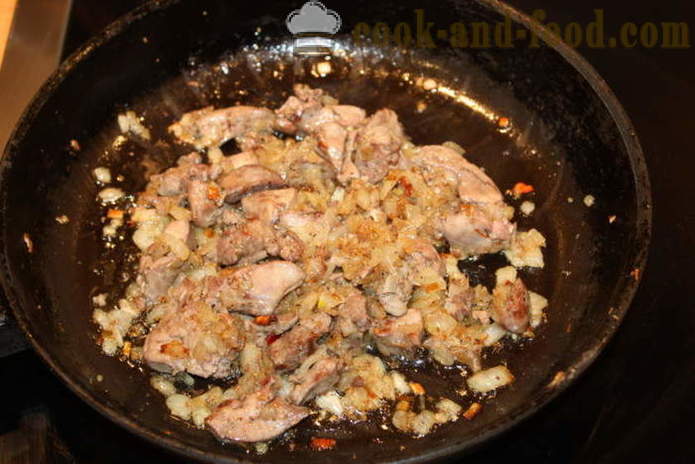 Αυγό τηγανητό σε φρυγανιά, γεμιστά με συκώτι κοτόπουλου - πώς να μαγειρεύετε τα αυγά, πανέ, με μια βήμα προς βήμα φωτογραφίες συνταγή