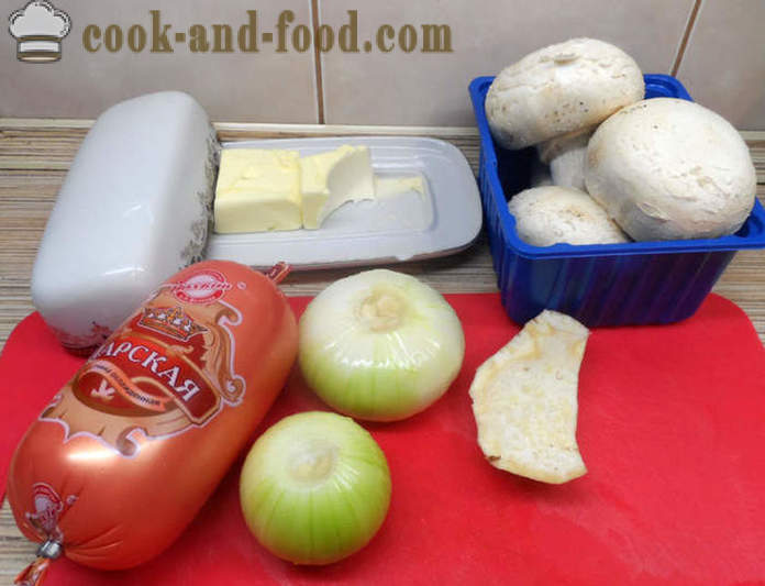 Μανιτάρια γεμιστά με ζαμπόν και τυρί - πώς να προετοιμάσει γεμιστά μανιτάρια στο φούρνο, με μια βήμα προς βήμα φωτογραφίες συνταγή