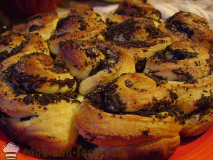 Νόστιμα κέικ με σπόρους παπαρούνας ζύμη που περιέχει μαγιά - πώς να μαγειρέψουν ένα κέικ με σπόρους παπαρούνας τριαντάφυλλα, βήμα προς βήμα φωτογραφίες συνταγή