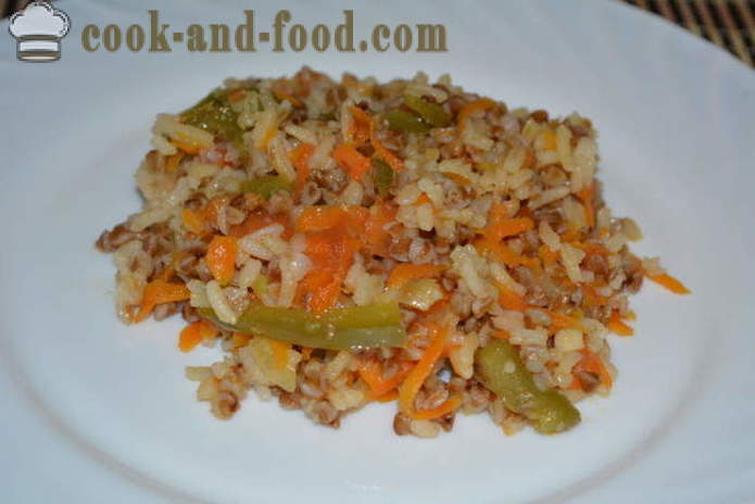 Kasha: Φαγόπυρο με ρύζι και λαχανικά σε ένα τηγάνι - πώς να μαγειρεύουν το φαγόπυρο με γαρνιτούρα ρύζι μαζί, βήμα προς βήμα φωτογραφίες συνταγή