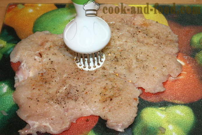 Στήθος κοτόπουλο ρολό γεμιστό με μανιτάρια και κιμά στο φούρνο - πώς να μαγειρεύουν ένα ρολό στο σπίτι, βήμα προς βήμα φωτογραφίες συνταγή