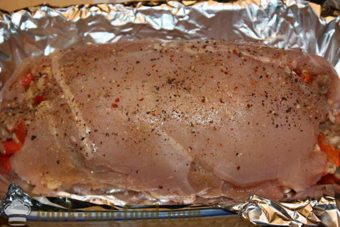 Στήθος κοτόπουλο ρολό γεμιστό με μανιτάρια και κιμά στο φούρνο - πώς να μαγειρεύουν ένα ρολό στο σπίτι, βήμα προς βήμα φωτογραφίες συνταγή