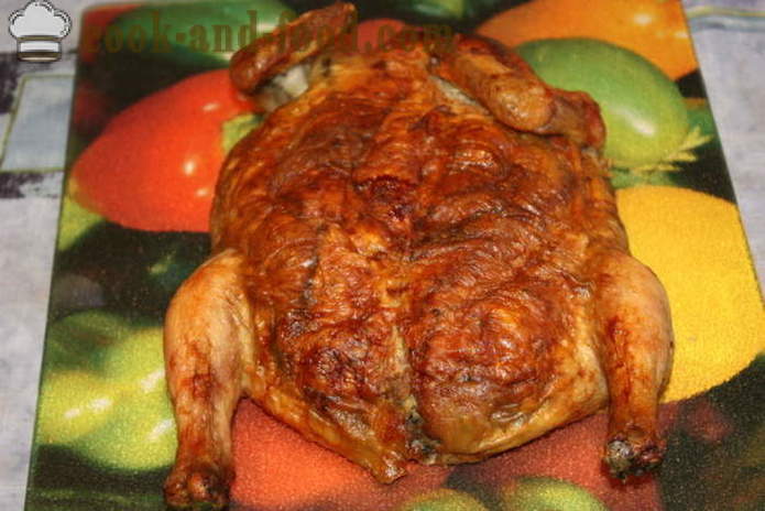 Κοτόπουλο με γέμιση στο φούρνο - πώς να μαγειρεύουν ένα κοτόπουλο γεμιστό τηγανίτες, χωρίς κόκαλα, μια βήμα προς βήμα φωτογραφίες συνταγή