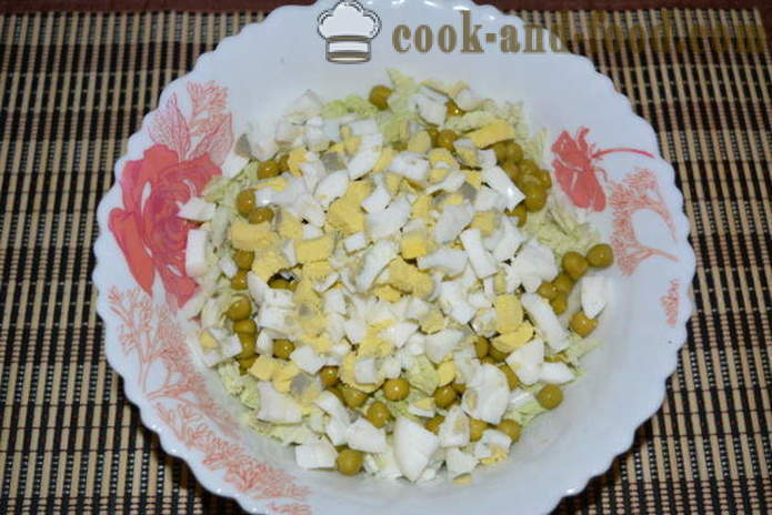 Μια απλή σαλάτα με κινέζικο λάχανο, το ζαμπόν και τα μπιζέλια - πώς να προετοιμάσει μια σαλάτα από κινέζικο λάχανο και ζαμπόν, ένα βήμα προς βήμα φωτογραφίες συνταγή