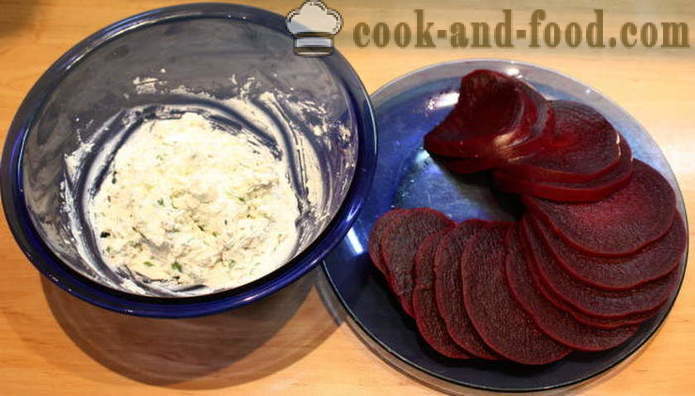 Πολυεπίπεδη σαλάτα από παντζάρια με κατσικίσιο τυρί και το σκόρδο - πώς να κάνει μια σαλάτα από παντζάρια στρώματα, ένα βήμα προς βήμα φωτογραφίες συνταγή