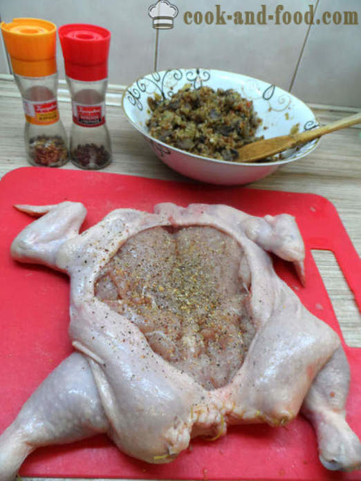 Γεμιστό κοτόπουλο χωρίς κόκαλα στο φούρνο - πώς να μαγειρεύουν γεμιστό κοτόπουλο χωρίς κόκαλα, μια βήμα προς βήμα φωτογραφίες συνταγή