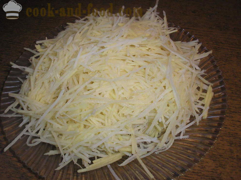 Σαλάτα με ραβδιά πατάτα και λουκάνικο - πώς να κάνει πατατοσαλάτα, ένα βήμα προς βήμα φωτογραφίες συνταγή