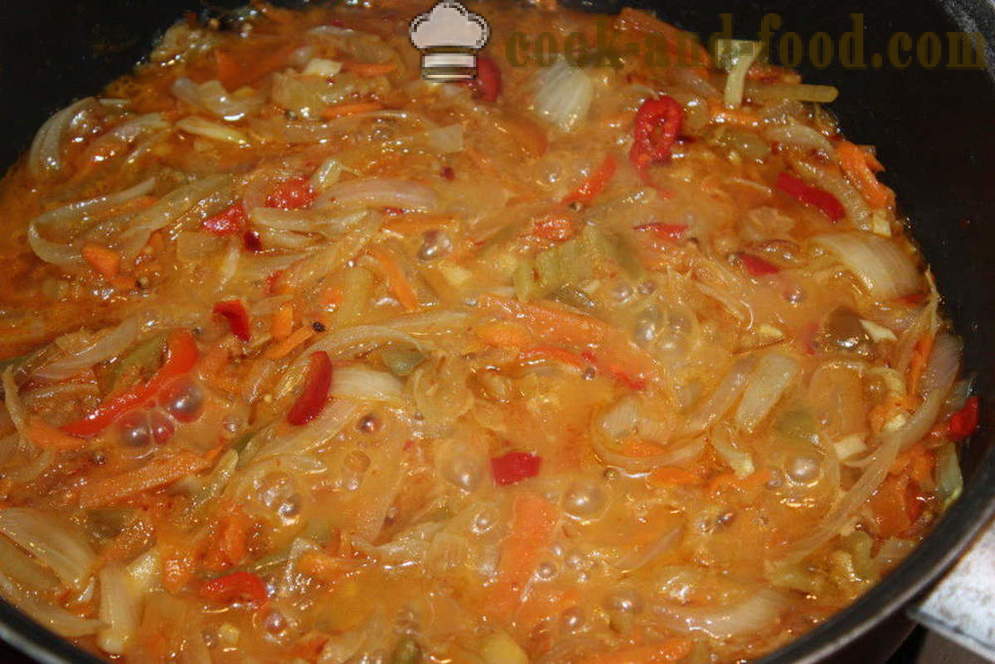 Ζεστή σαλάτα φακές με κοτόπουλο και λαχανικά - πώς να μαγειρεύουν μια ζεστή σαλάτα από φακές, ένα βήμα προς βήμα φωτογραφίες συνταγή