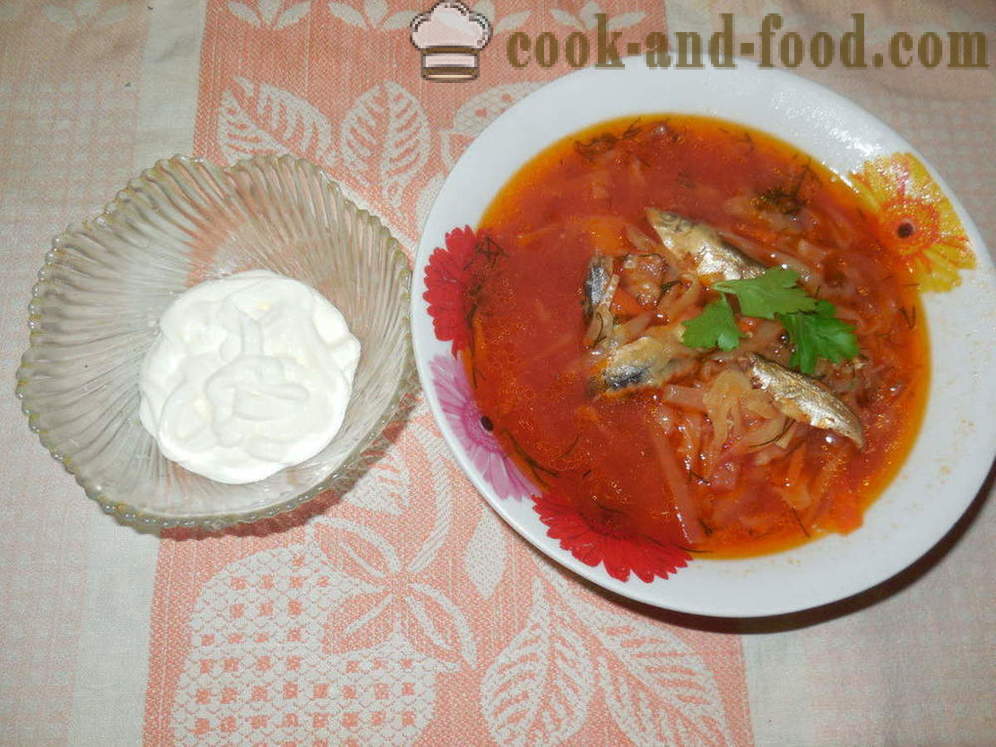 Σούπα λαχανικών με σαρδέλες σε σάλτσα ντομάτας σε multivarka - πώς να μαγειρεύουν σούπα λαχανικών με γαύρο, ένα βήμα προς βήμα φωτογραφίες συνταγή
