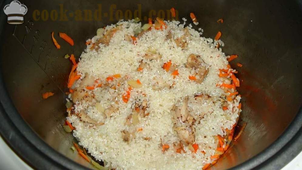 Multivarka Πιλάφι κουνέλι - πώς να μαγειρεύουν ριζότο με κουνέλι multivarka, βήμα προς βήμα φωτογραφίες συνταγή
