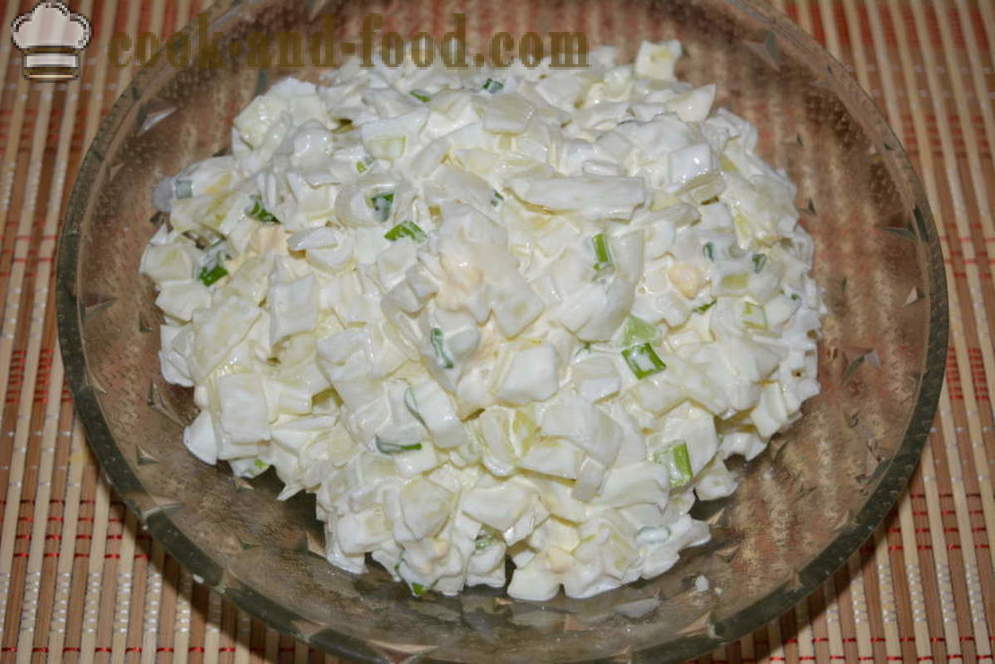 Κρεμμύδι σαλάτα κρεμμύδι με το αυγό και μαγιονέζα - πώς να μαγειρεύουν το κρεμμύδι σαλάτα, ένα βήμα προς βήμα φωτογραφίες συνταγή